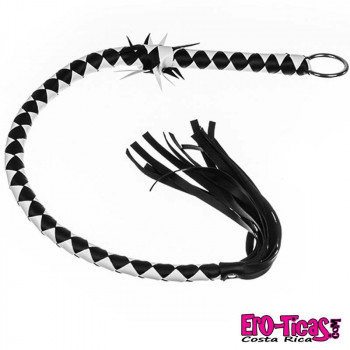 BDSM Látigo de Cuero Trenzado Blanco y Negro.